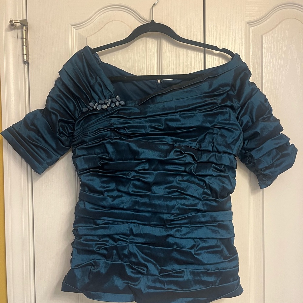 Tadashi Shoji Midnight Blue Ruched Blouse